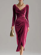 Men's Velvet Long-Sleeve Midi Dress with Ruffled Neckline 2