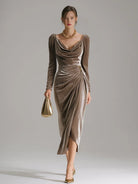 Men's Velvet Long-Sleeve Midi Dress with Ruffled Neckline 3