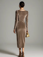 Men's Velvet Long-Sleeve Midi Dress with Ruffled Neckline 4
