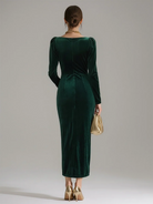 Men's Velvet Long-Sleeve Midi Dress with Ruffled Neckline 6