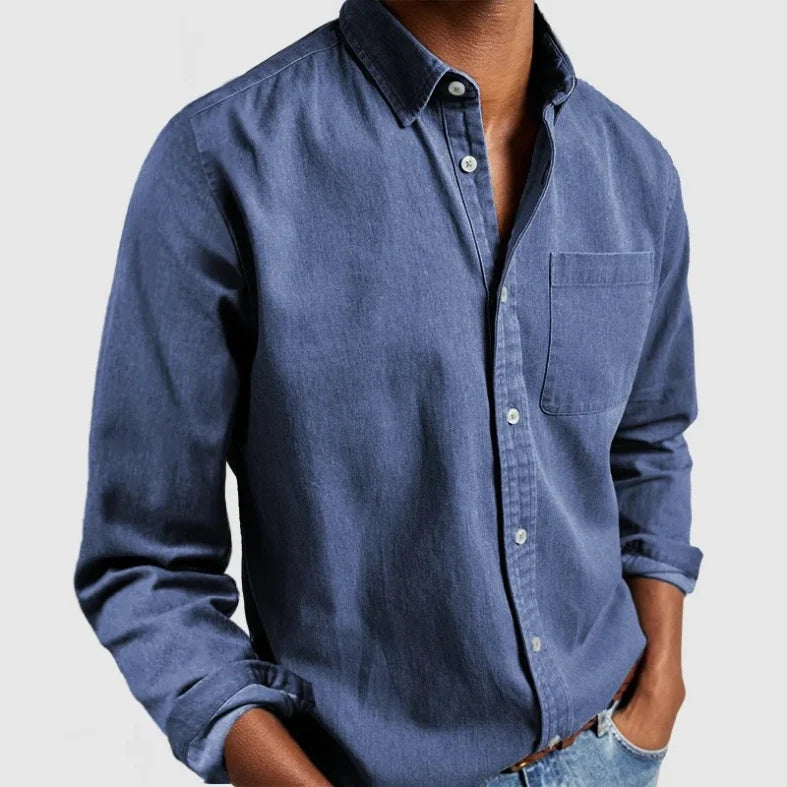 Men's Vintage Cotton Chambray Button-Front Shirt 3