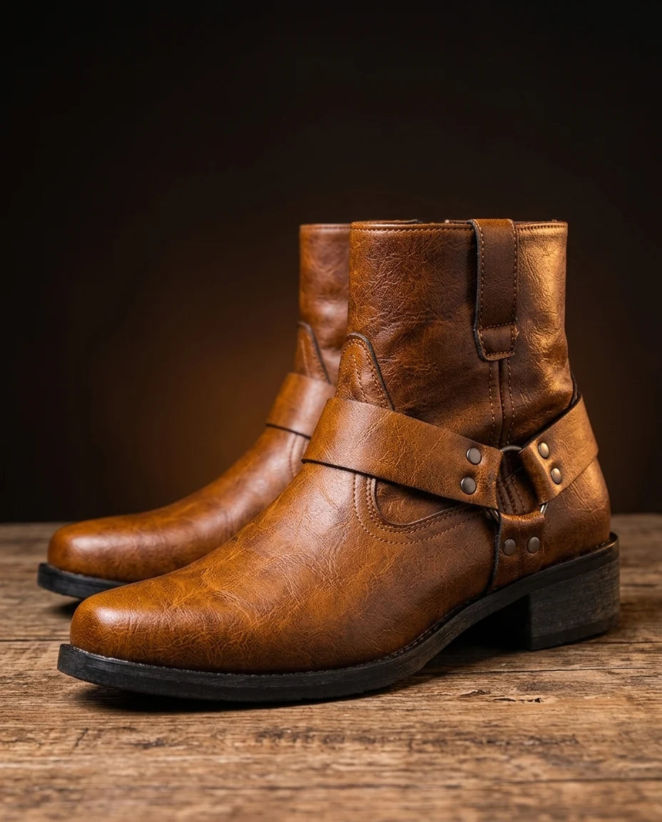 Men's Vintage Leather Lace-Up Boots with Cushioned Insoles and Sturdy Grip Outsole 0