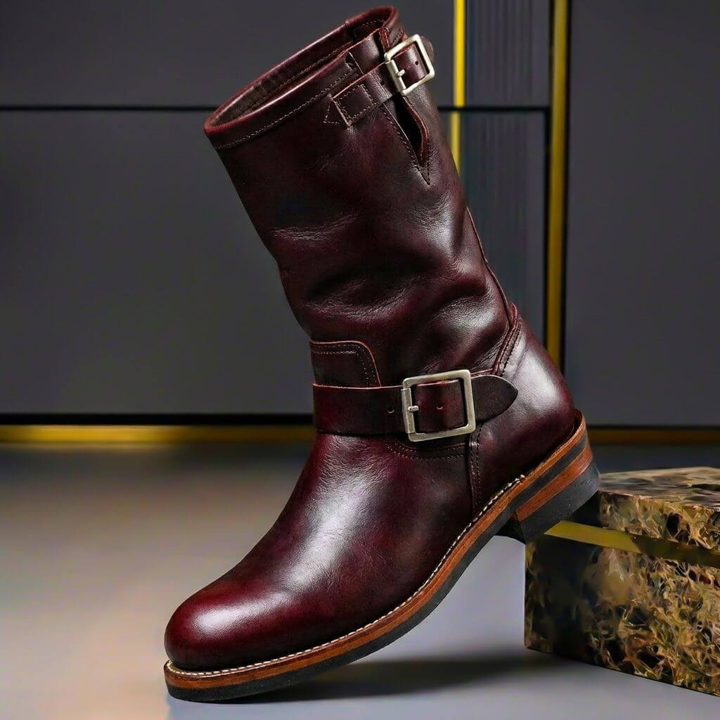 Men's Vintage Leather Retro-Style Boots with Polished Metal Buckles 2