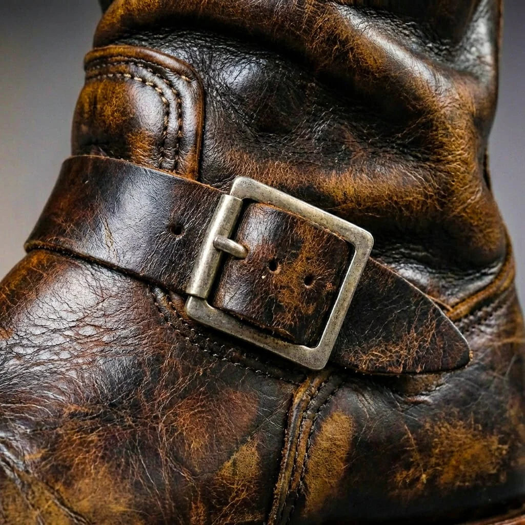 Men's Vintage Leather Retro-Style Boots with Polished Metal Buckles 4
