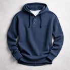 Men's Waffle-Knit Hooded Pullover with Henley Button Placket 0