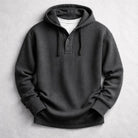 Men's Waffle-Knit Hooded Pullover with Henley Button Placket 5