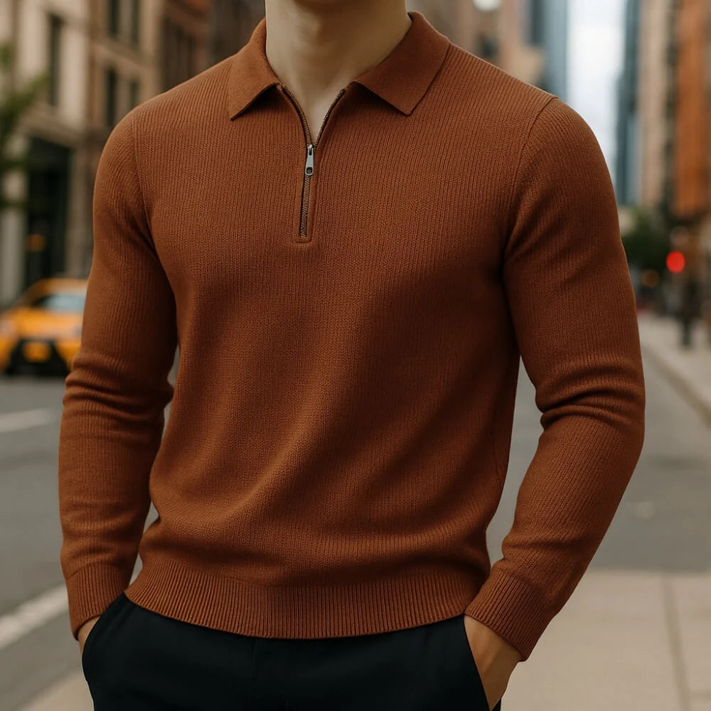 Men's Waffle Knit Half-Zip Polo Sweater 0