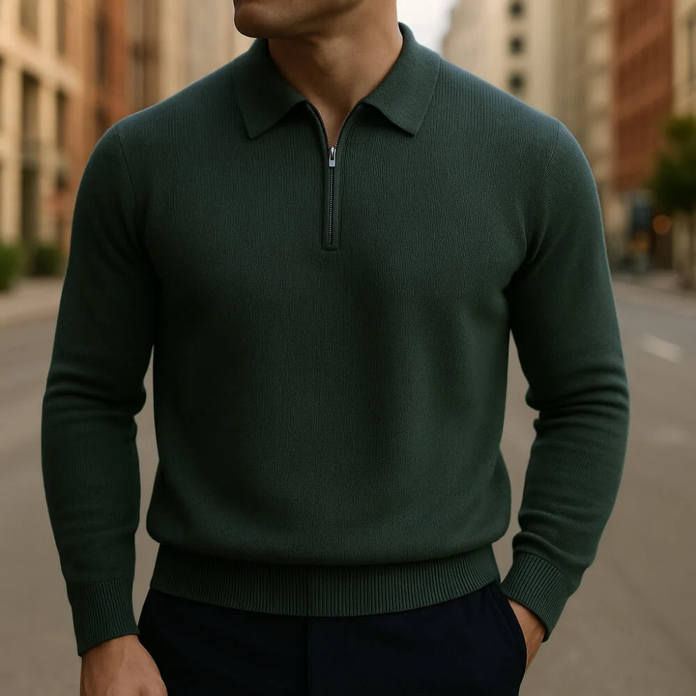Men's Waffle Knit Half-Zip Polo Sweater 1