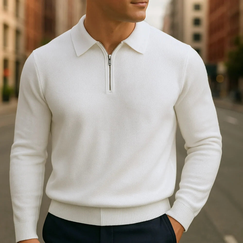 Men's Waffle Knit Half-Zip Polo Sweater 2