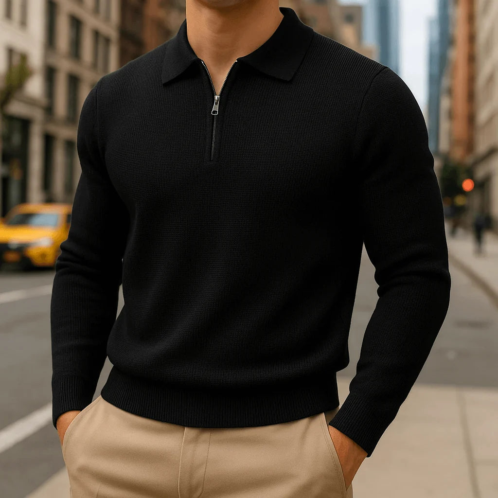 Men's Waffle Knit Half-Zip Polo Sweater 3