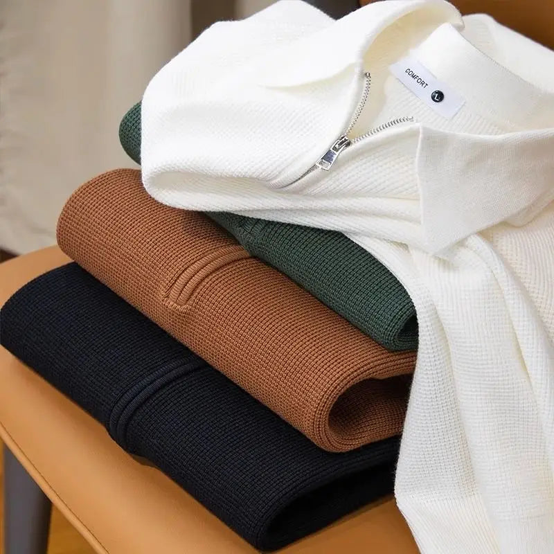 Men's Waffle Knit Half-Zip Polo Sweater 6