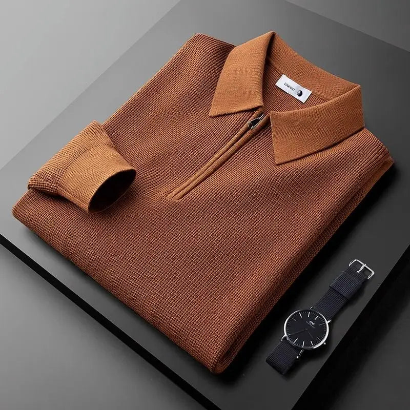 Men's Waffle Knit Half-Zip Polo Sweater 8