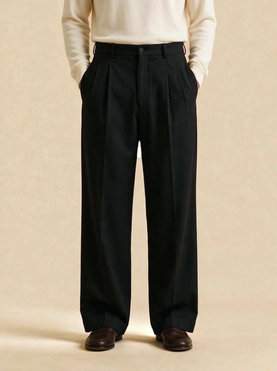 Men's Wide Leg Pleated Dress Pants with Tailored Waistband 0
