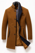 Men's Wool Blend Overcoat with Stand-Up Collar and Single-Breasted Closure 2