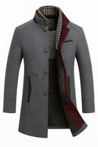Men's Wool Blend Overcoat with Stand-Up Collar and Single-Breasted Closure 4