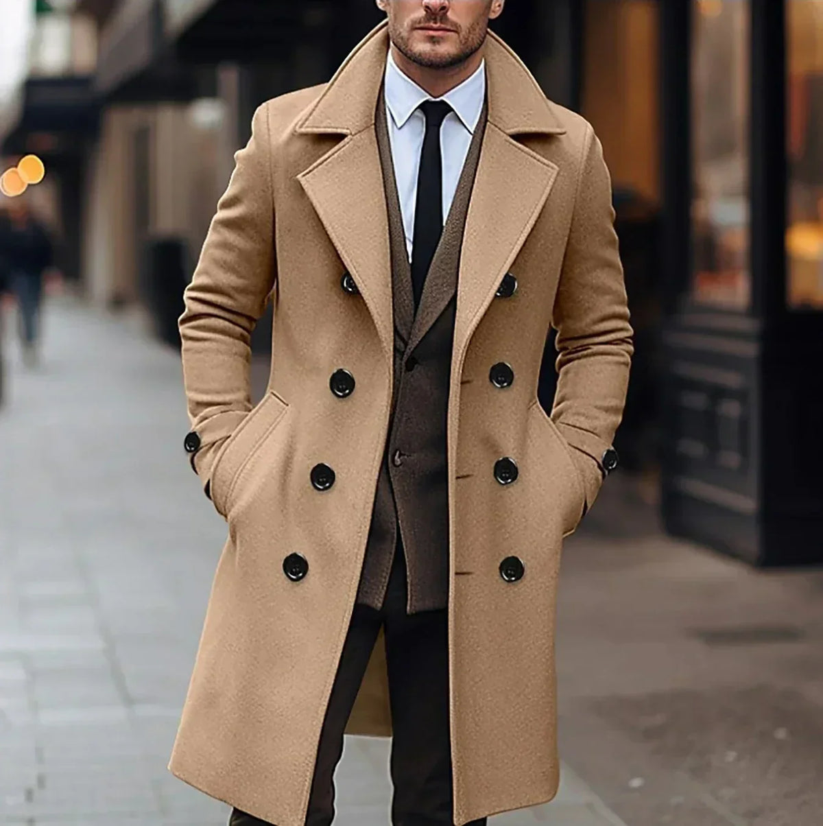 Men's Wool Double-Breasted Slim Fit Trench Coat 1