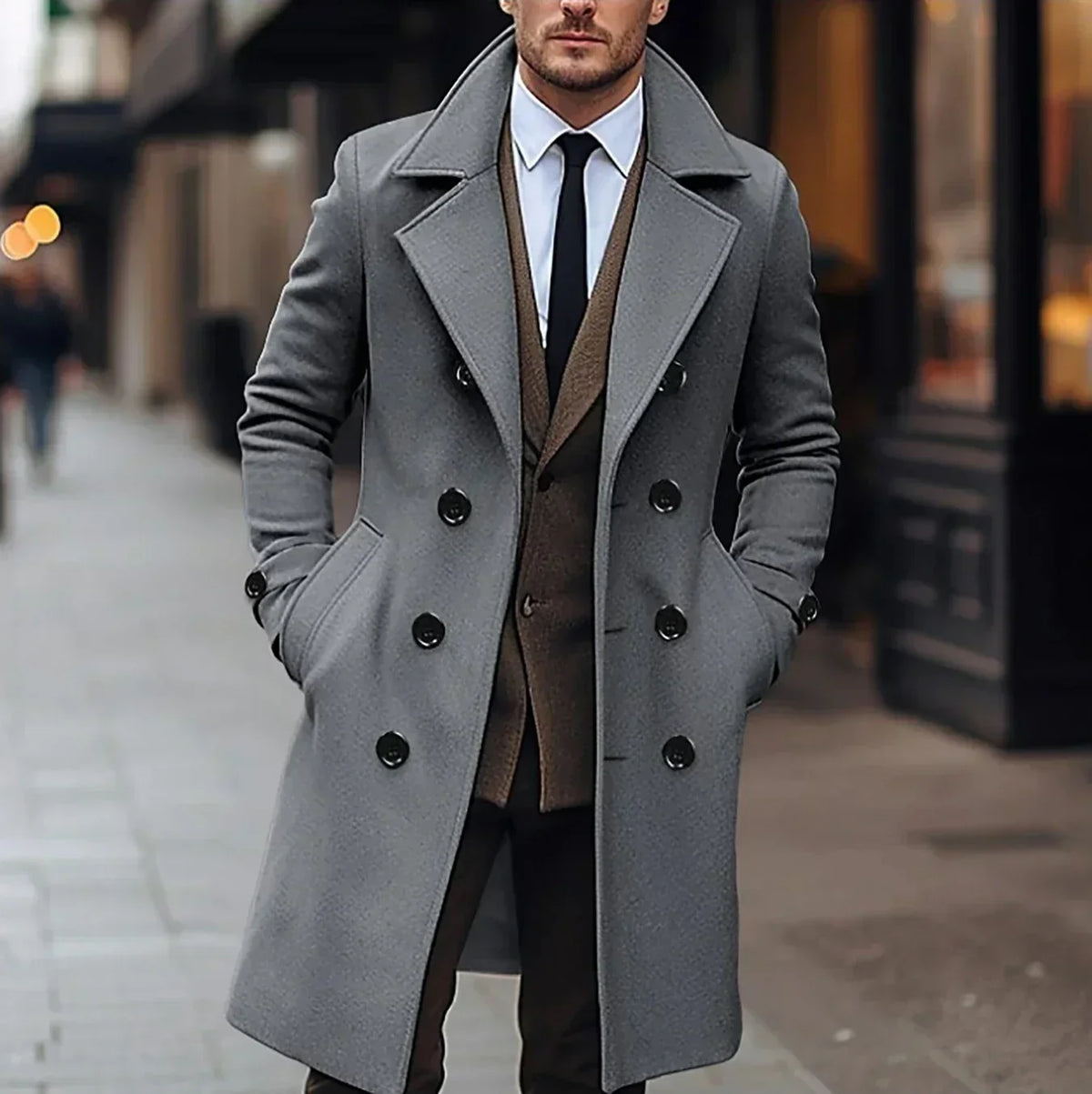 Men's Wool Double-Breasted Slim Fit Trench Coat 3