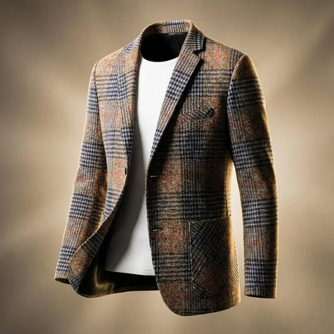 Men's Wool Houndstooth Notch Lapel Blazer Jacket 0