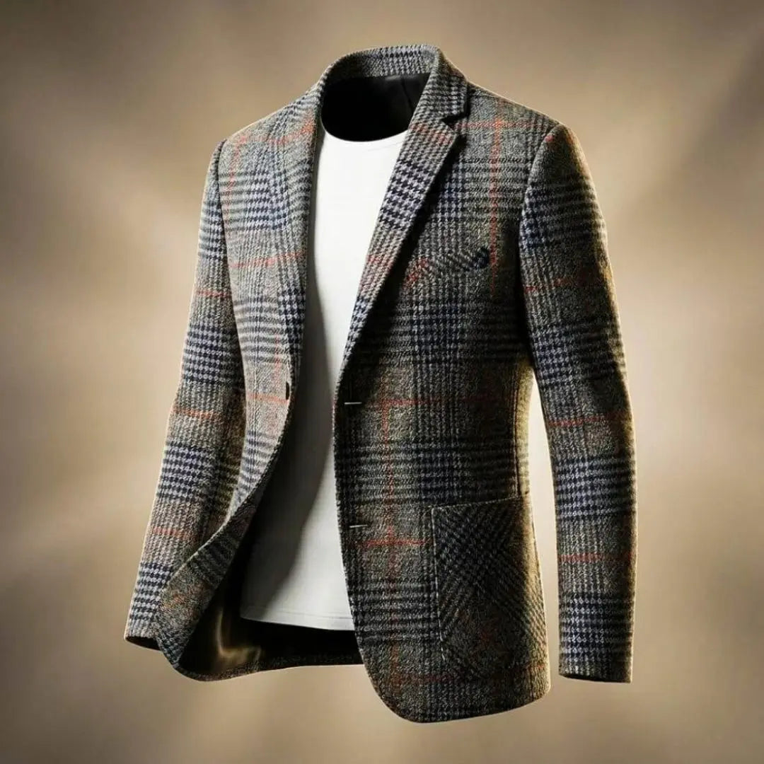 Men's Wool Houndstooth Notch Lapel Blazer Jacket 1