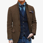 Men's Wool Tweed Single-Breasted Blazer Slim Tailored Fit 0