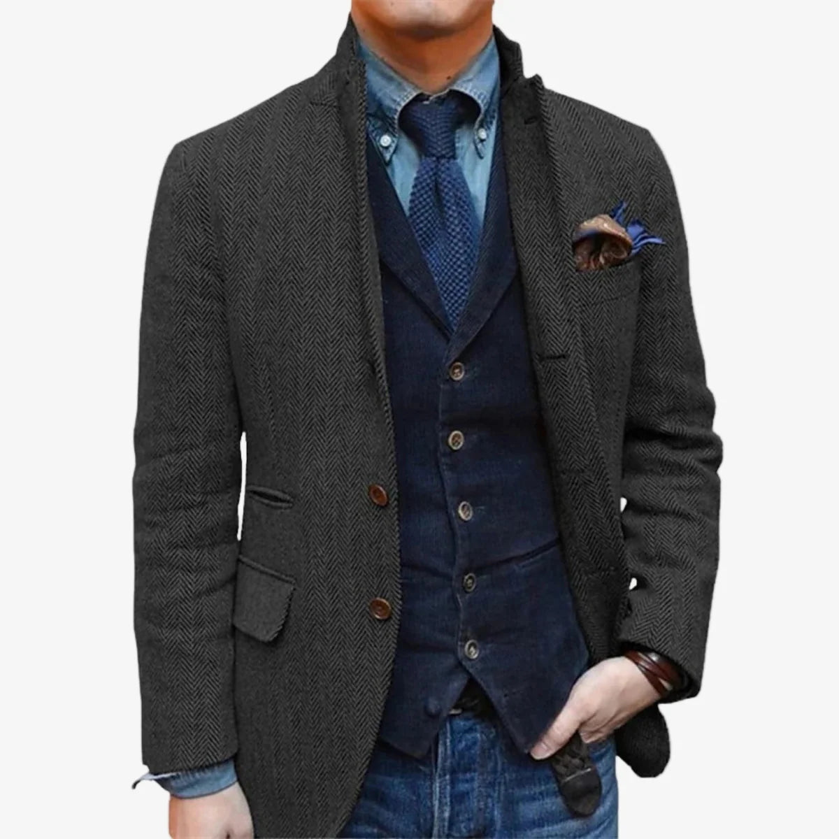 Men's Wool Tweed Single-Breasted Blazer Slim Tailored Fit 1