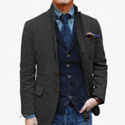 Men's Wool Tweed Single-Breasted Blazer Slim Tailored Fit 1