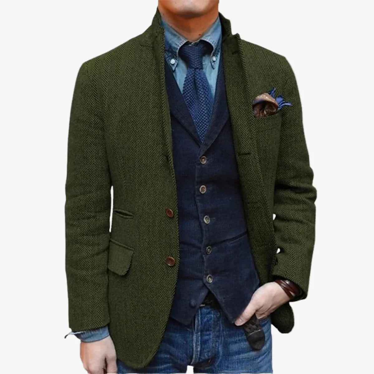 Men's Wool Tweed Single-Breasted Blazer Slim Tailored Fit 2