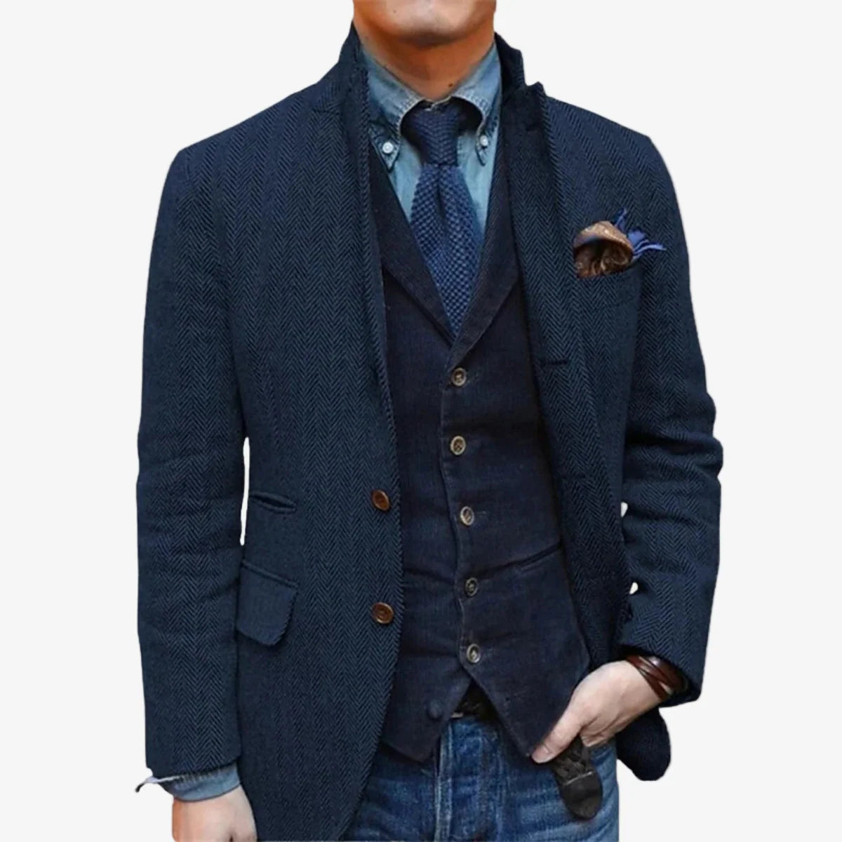 Men's Wool Tweed Single-Breasted Blazer Slim Tailored Fit 3