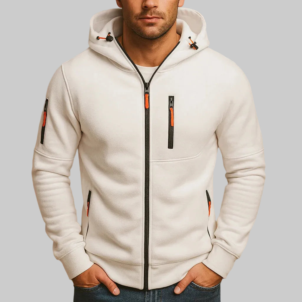 Men's Zip-Up Hoodie with Adjustable Hood and Zipper Pockets 0