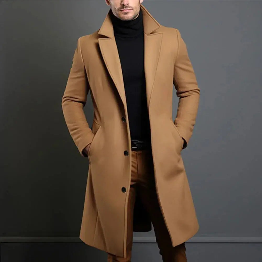 Men's Classic Single-Breasted Overcoat with Notched Lapels - 2