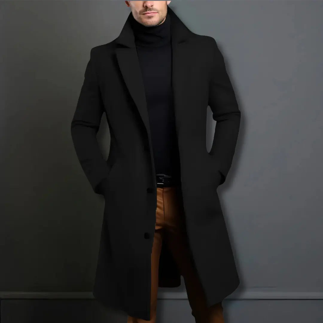 Men's Classic Single-Breasted Overcoat with Notched Lapels - 5