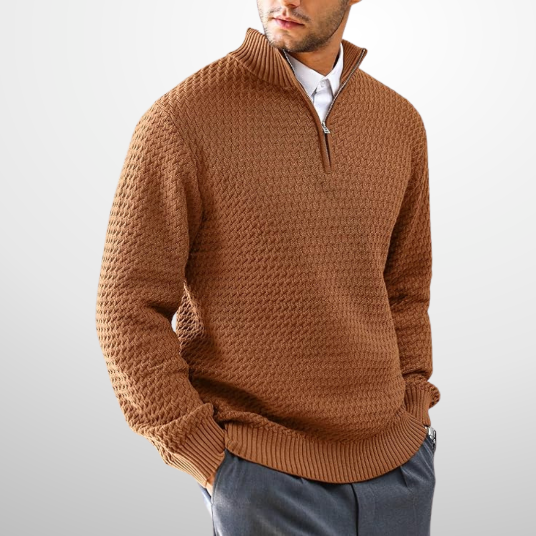 Men's Textured Quarter-Zip Sweater with Mock Neck - 6