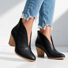 Women's Almond Toe V-Cut Block Heel Ankle Boots 1