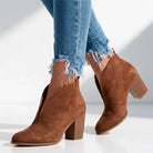Women's Almond Toe V-Cut Block Heel Ankle Boots 2