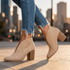 Women's Almond Toe V-Cut Block Heel Ankle Boots 3