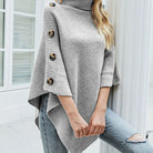 Women's Asymmetric Knit Poncho with Roll Neck and Side Buttons 2