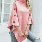Women's Asymmetric Knit Poncho with Roll Neck and Side Buttons 4