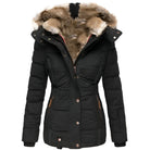 Women's Black Puffer Jacket with Fur-Lined Hood 0