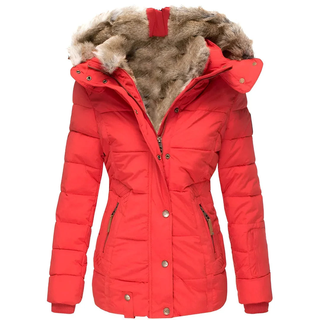 Women's Black Puffer Jacket with Fur-Lined Hood 1
