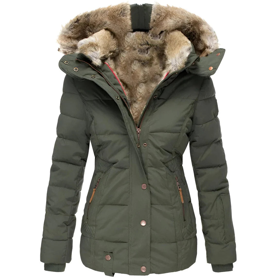 Women's Black Puffer Jacket with Fur-Lined Hood 2