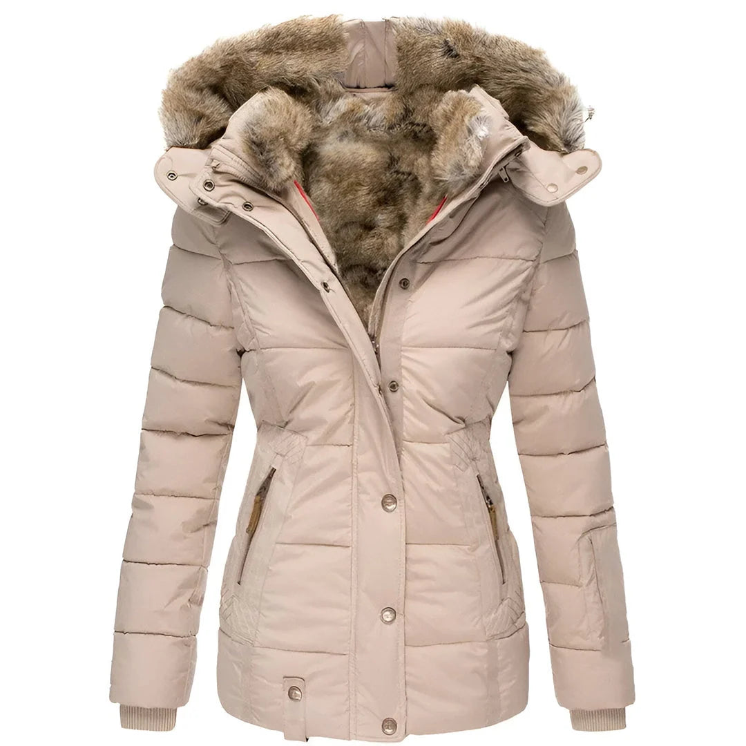 Women's Black Puffer Jacket with Fur-Lined Hood 4