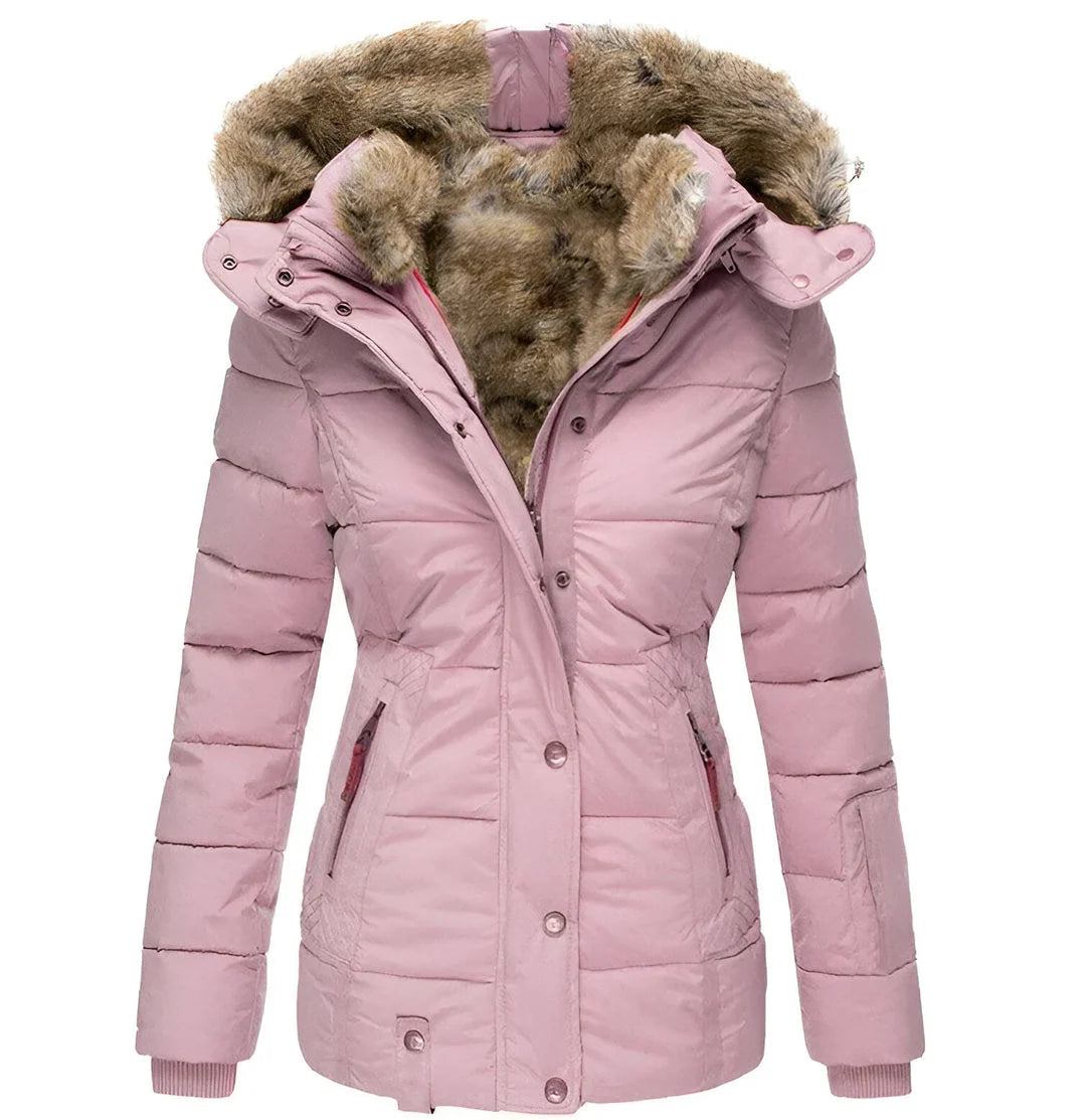 Women's Black Puffer Jacket with Fur-Lined Hood 5