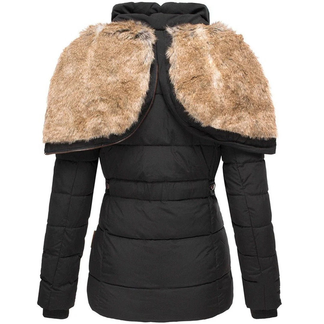 Women's Black Puffer Jacket with Fur-Lined Hood 7