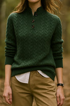 Women's Cable Knit Button-Front Cardigan Sweater with Stand Collar 5