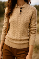 Women's Cable Knit Button-Front Cardigan Sweater with Stand Collar 8