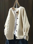 Women's Cable Knit Button-Front Cardigan with Relaxed Fit 0