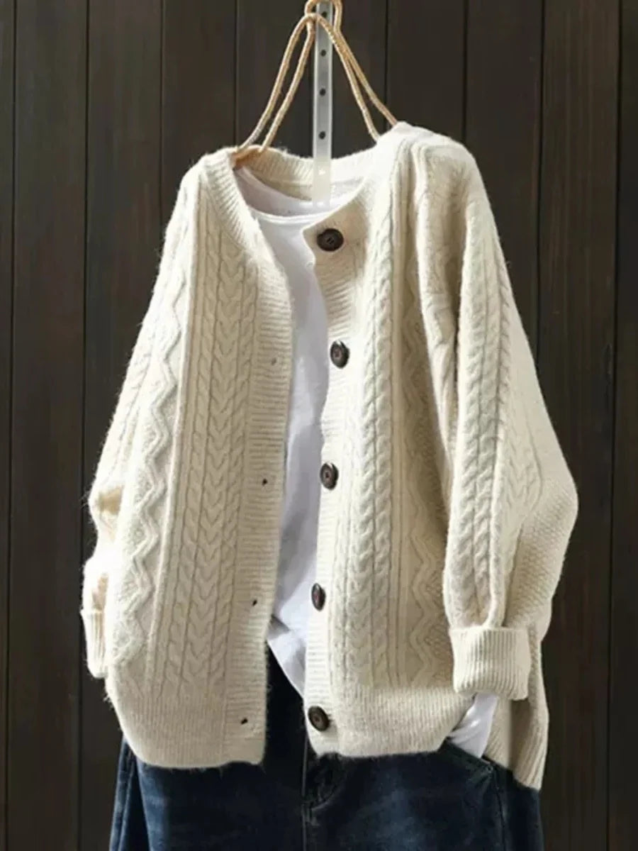 Women's Cable Knit Button-Front Cardigan with Relaxed Fit 0