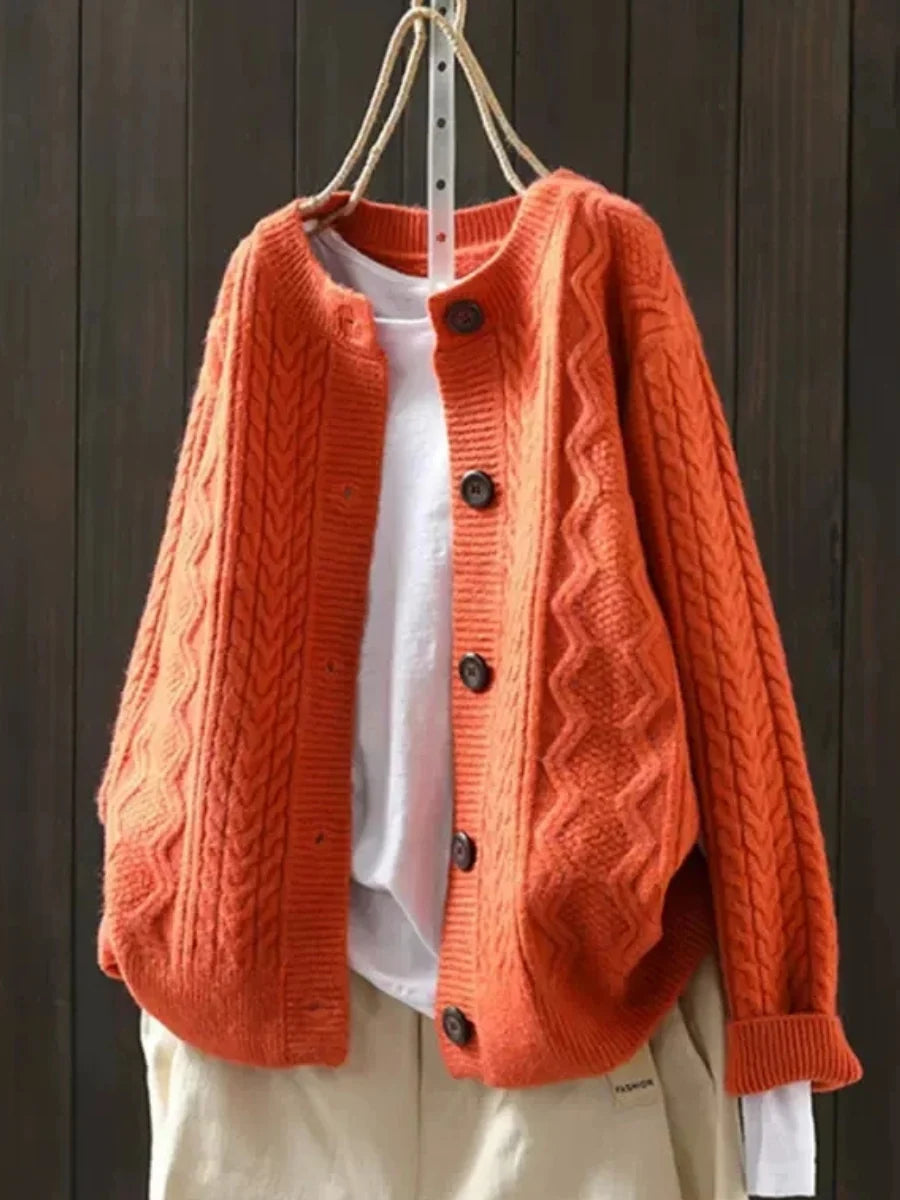 Women's Cable Knit Button-Front Cardigan with Relaxed Fit 4