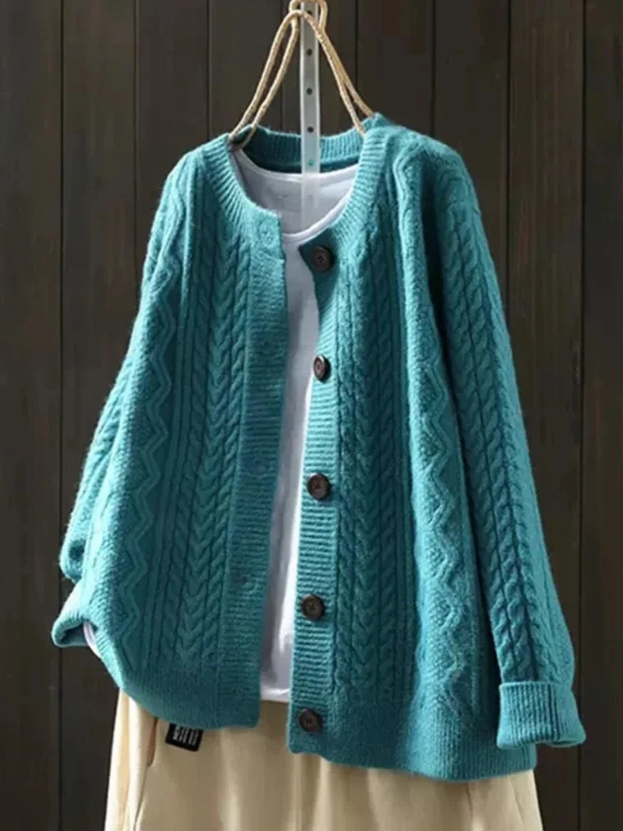 Women's Cable Knit Button-Front Cardigan with Relaxed Fit 5