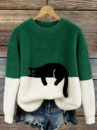 Women's Casual Pullover Sweater with Cat Print Design 5